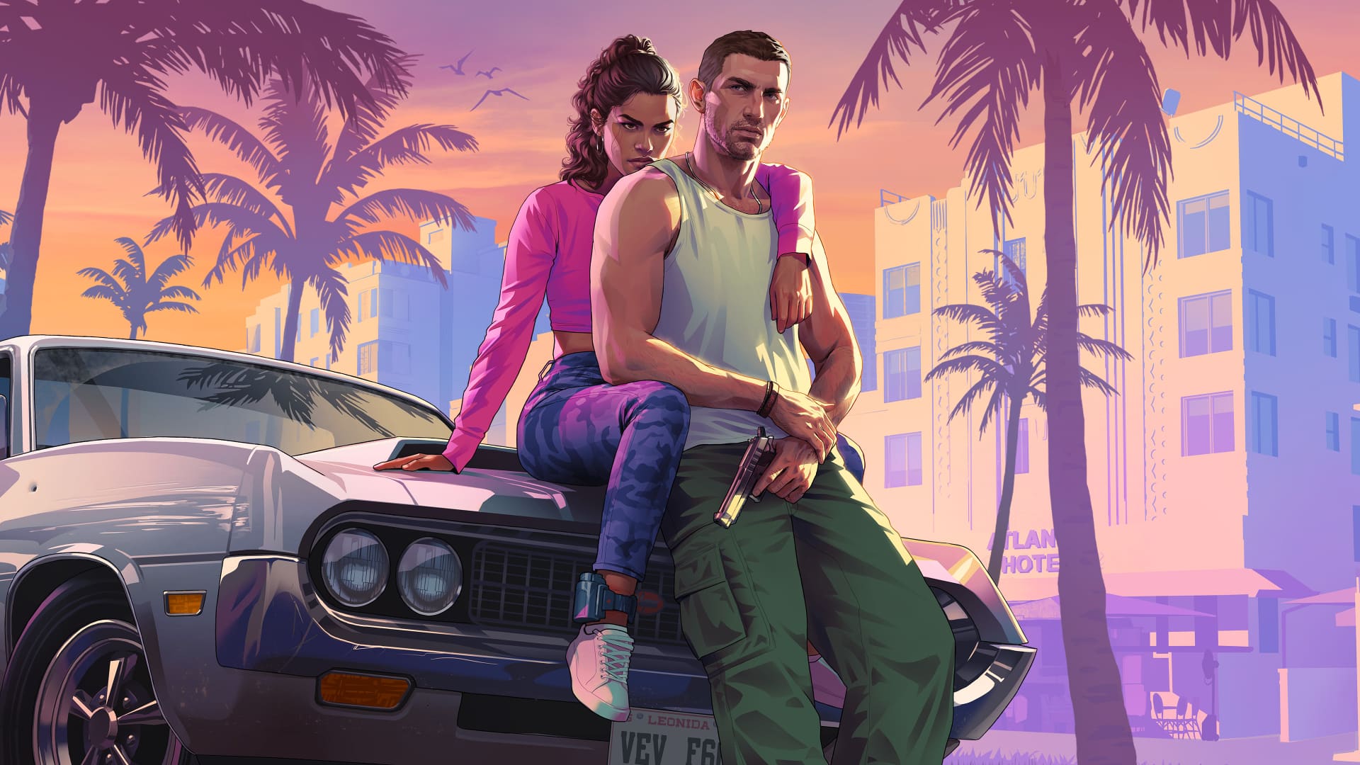 Jason Duval et Lucia Caminos dans GTA 6, artwork officiel Rockstar Games