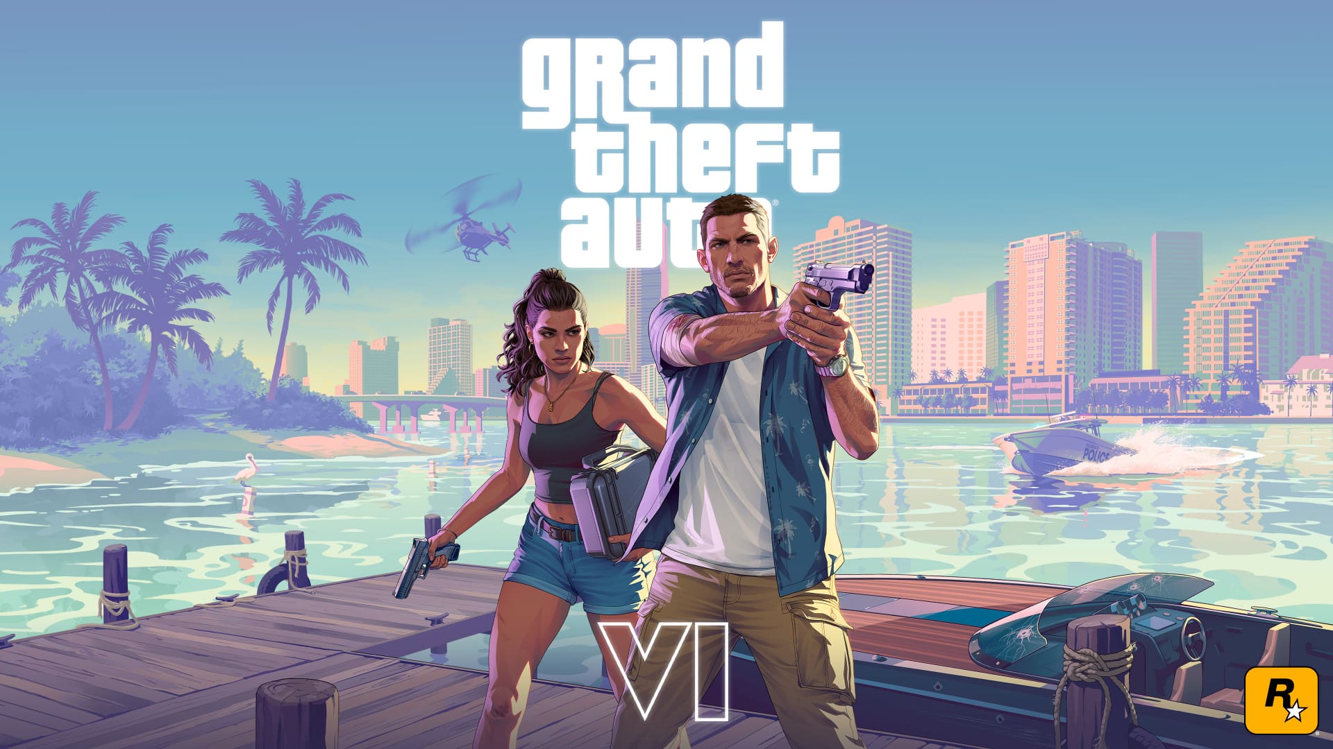 Jason Duval et Lucia Caminos dans GTA 6, artwork officiel Rockstar Games